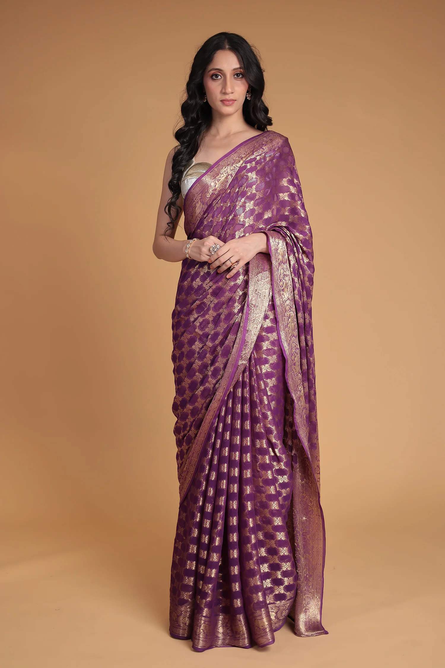 Hand Woven Georgette Saree purple